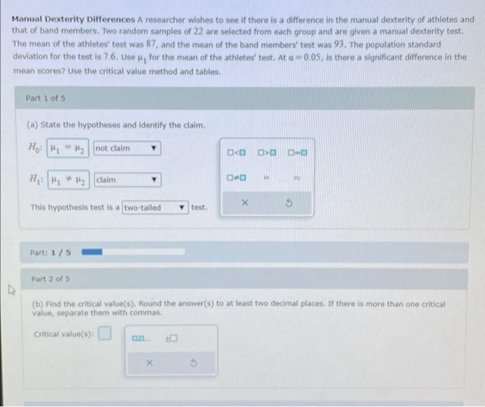 Solved Manual Dexterity Differences A researcher wishes to