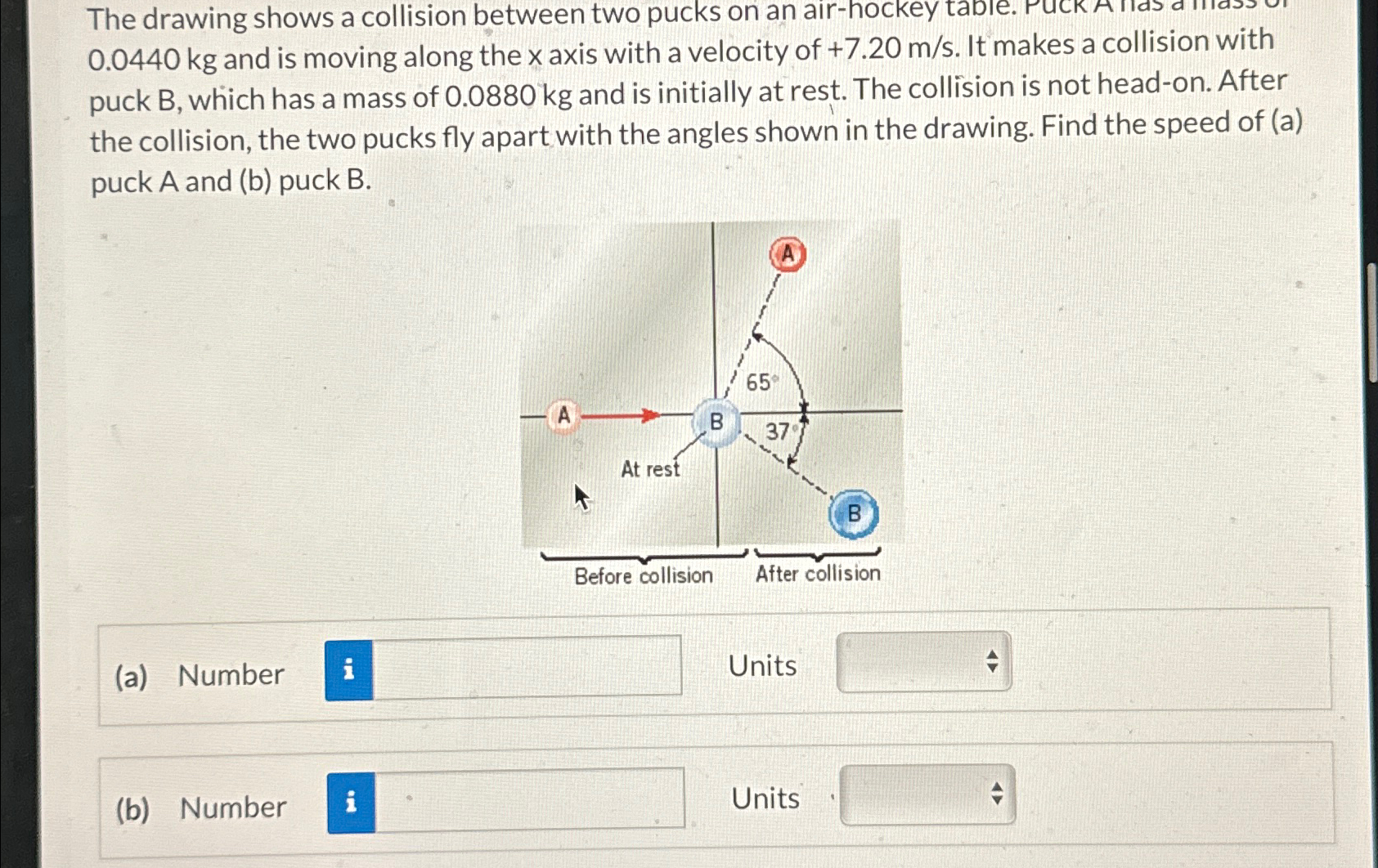 Solved The drawing shows a collision between two pucks on an | Chegg.com