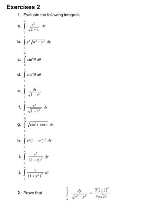 Solved Exercises 2 1 Evaluate The Following Integrals A Chegg Com