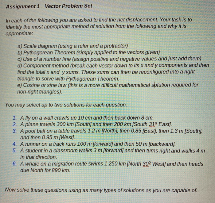 Solved Assignment 1 Vector Problem Set In each of the | Chegg.com