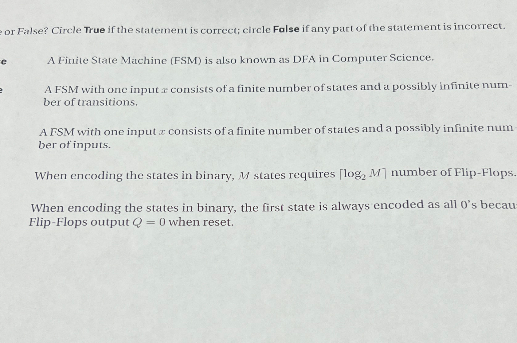 Solved or False? Circle True if the statement is correct; | Chegg.com