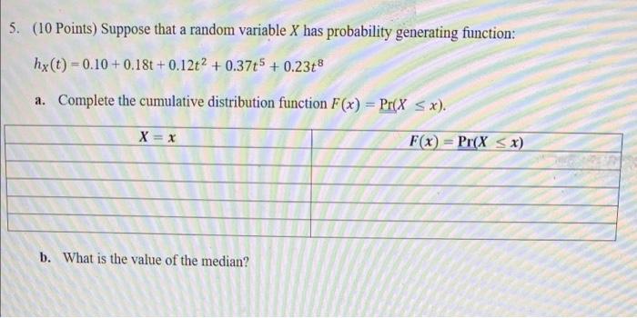 Solved 5. (10 Points) Suppose that a random variable X has | Chegg.com