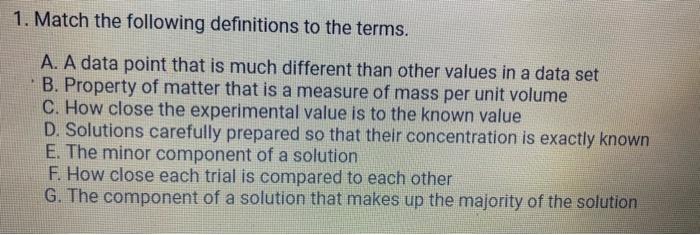 Solved 1. Match the following definitions to the terms. A. A | Chegg.com