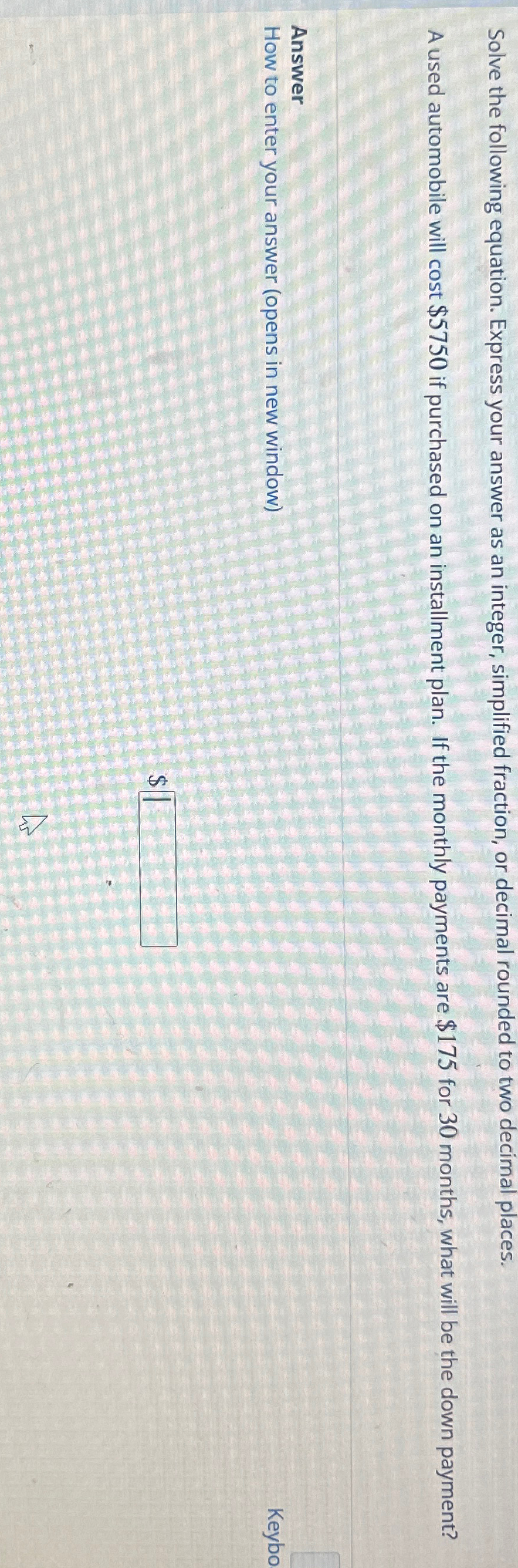 Solved Solve the following equation. Express your answer as | Chegg.com