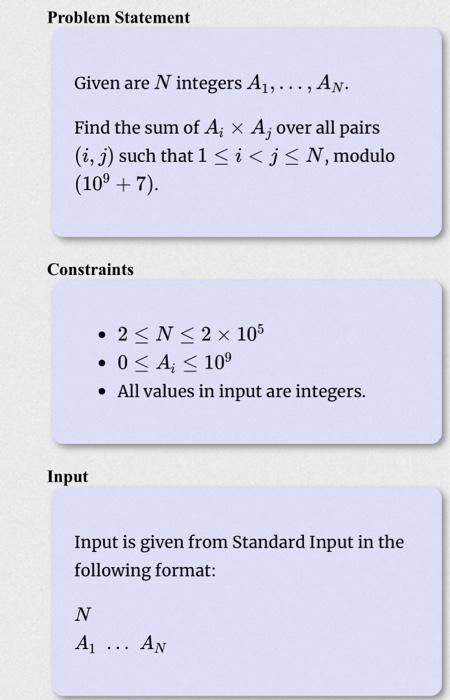 Solved Problem Statement Given are N integers A1,..., An. | Chegg.com