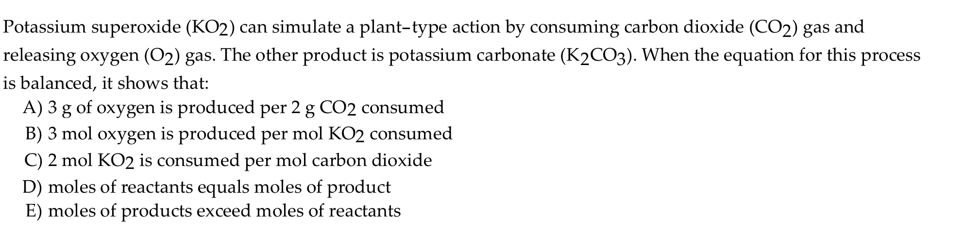 High Quality SOLUTION Potassium superoxide (KO2) ﻿can simulate a plant ...