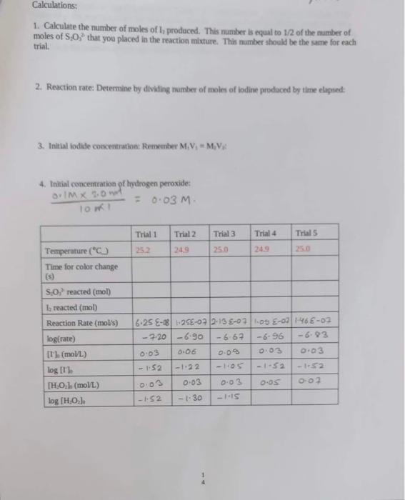 experiment 3 determination of the rate law for two chemical reactions