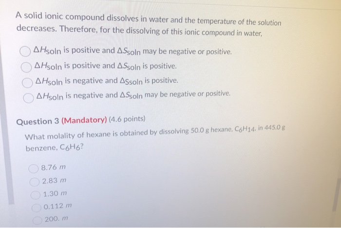 Solved A solid ionic compound dissolves in water and the | Chegg.com