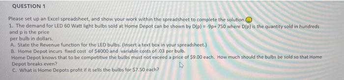 Solved QUESTION 1 Please set up an Excel spreadsheet, and | Chegg.com
