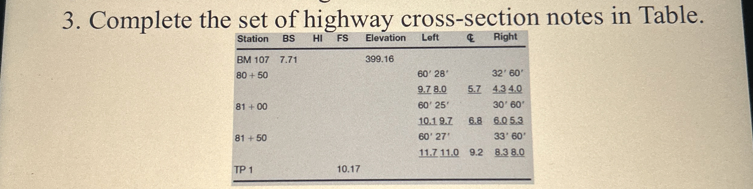 Solved Complete the set of highway cross-section notes in | Chegg.com