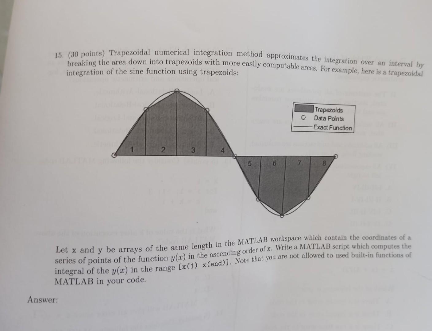 Solved 15. (30 Points) Trapezoidal Numerical Integration | Chegg.com