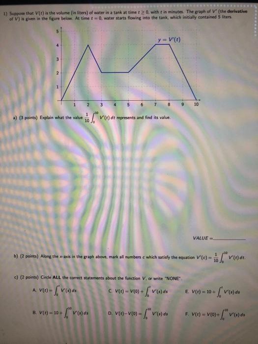 Solved 1 Suppose That Vt Is The Volume In Liters Of W Chegg Com