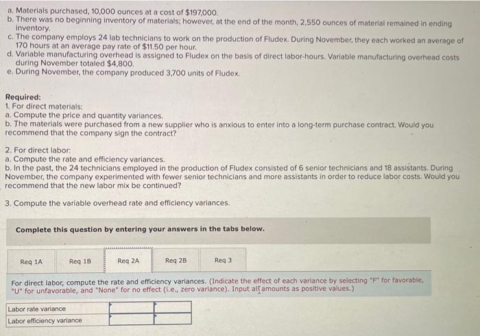 Solved a. Materials purchased, 10,000 ounces at a cost of | Chegg.com