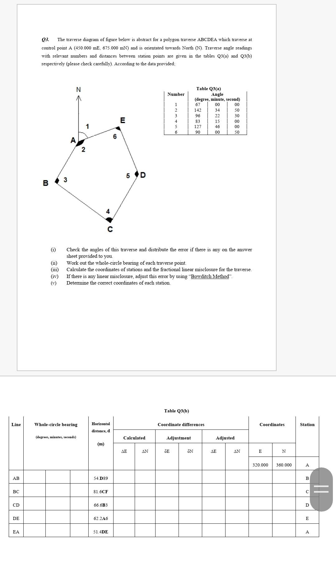 Solved 03. The traverse diagram of figure below is abstract | Chegg.com