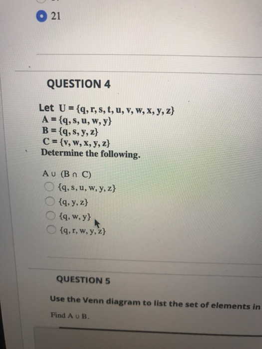 Solved 21 Question 4 Let U Q R S T U V W X Y Chegg Com