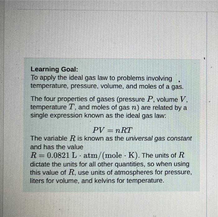 Solved To apply the ideal gas law to problems involving | Chegg.com