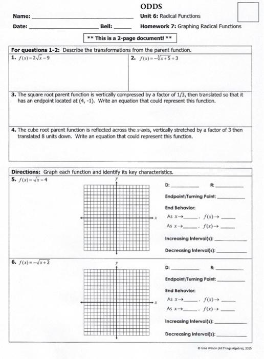 unit 6 radical functions homework 7 answer key