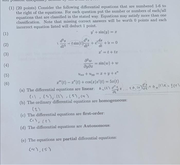 Solved (1) (20 Points) Consider The Following Differential | Chegg.com