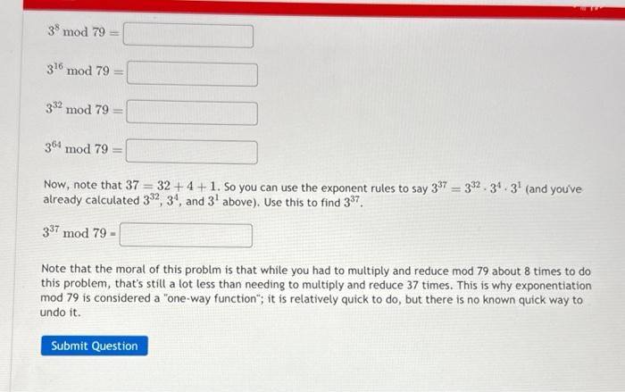 Solved In this problem, you will quickly calculate 337 mod | Chegg.com