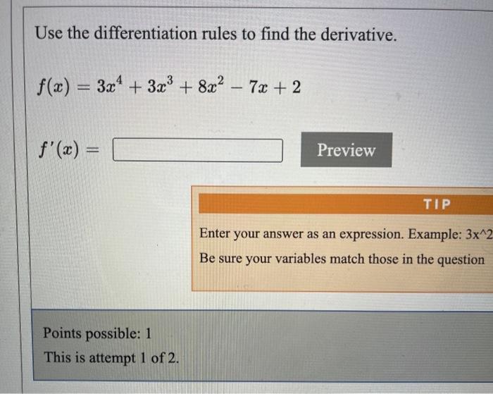 Solved Use the differentiation rules to find the derivative. | Chegg.com
