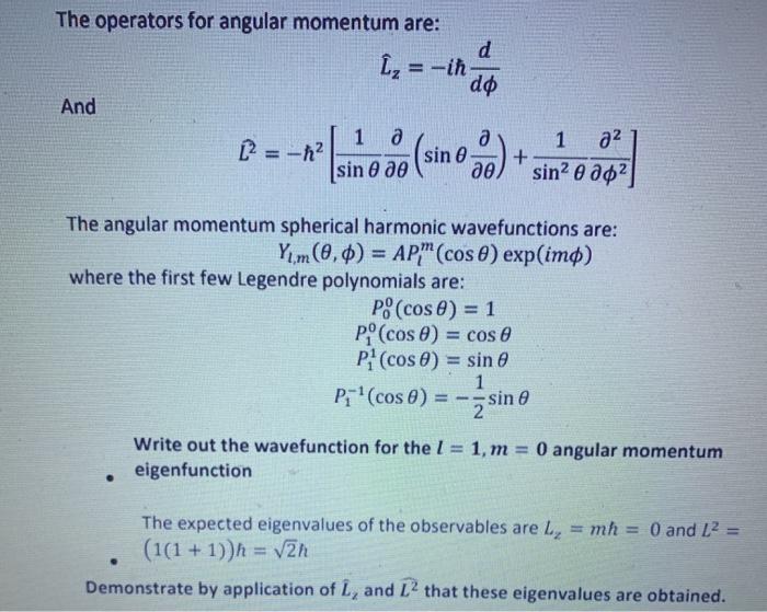 Solved The Operators For Angular Momentum Are D I Ih Chegg Com