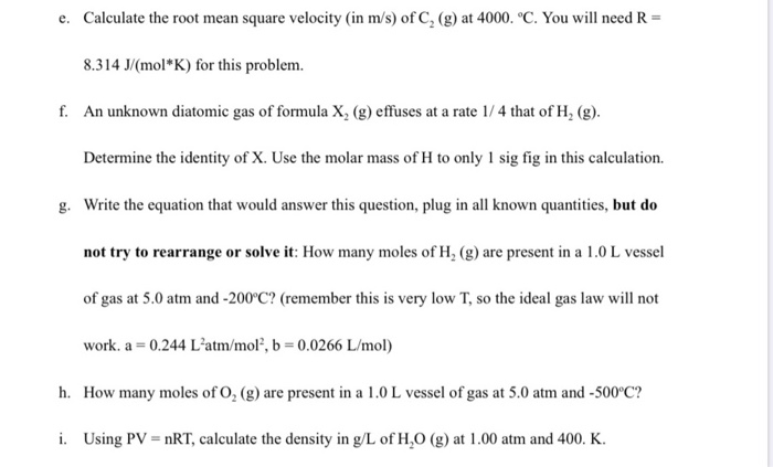 Solved E Calculate The Root Mean Square Velocity In M S Chegg Com