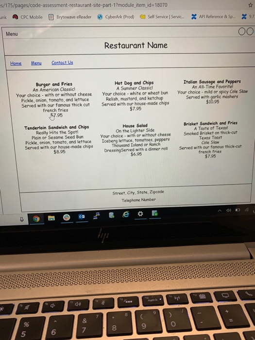 5/175/pages/code-assessment restaurant-site-part-1?module item id-18070 ink CPC Mobile Brytewave eReader CyberArk (Prod) Self