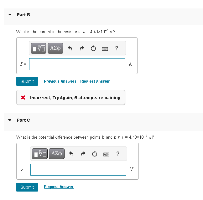 Solved Part BWhat is the current in the resistor at | Chegg.com