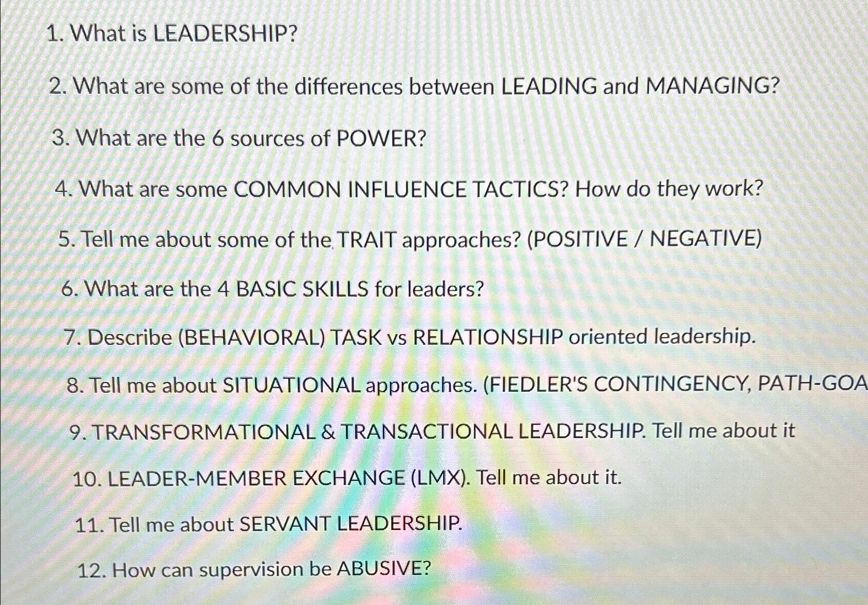 Solved What Is LEADERSHIP?What Are Some Of The Differences | Chegg.com