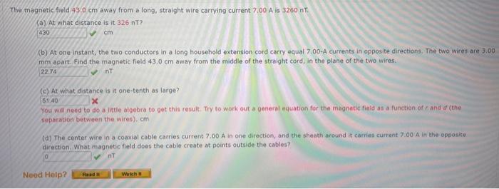 Solved the magnetic field 43.0 cm away from a long, straight | Chegg.com