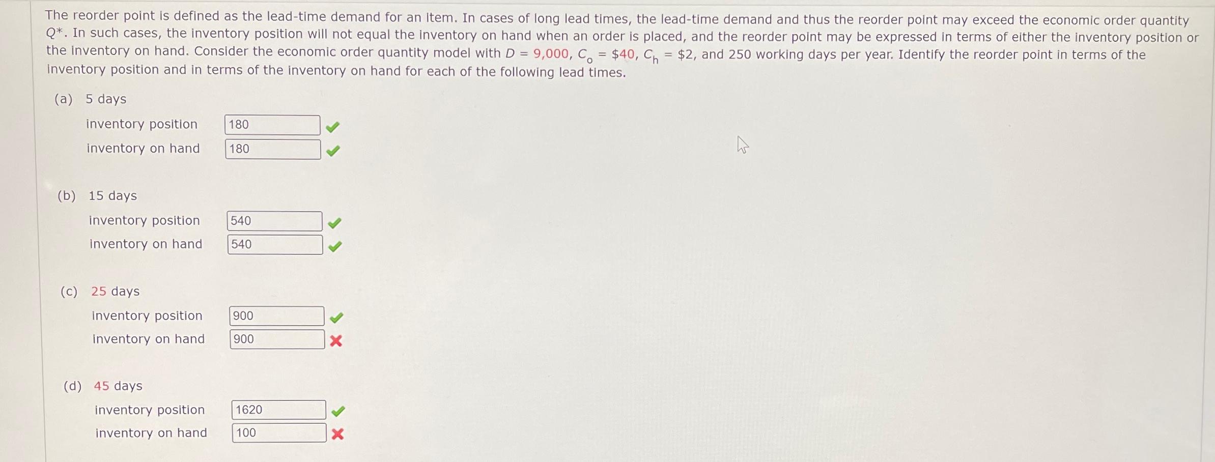 Solved inventory position and in terms of the inventory on