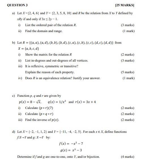 Solved Question 3 25 Marks A Let X 2 4 6 And Y 2 Chegg Com