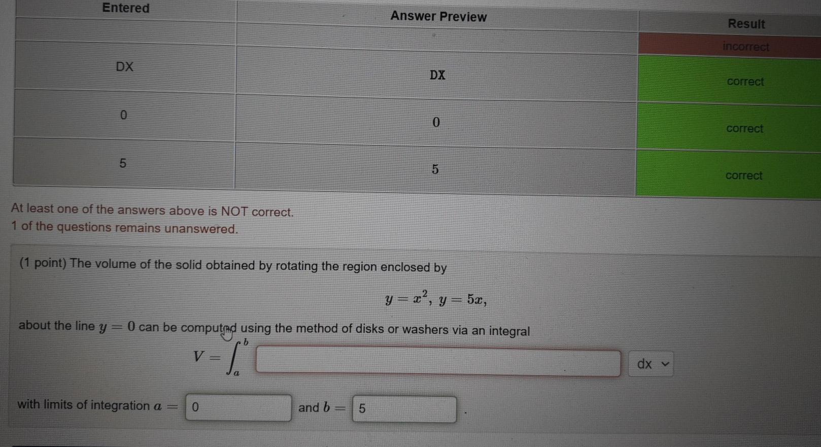 Solved The answer above is NOT correct. (1 point) Find the | Chegg.com