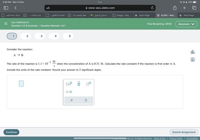 Solved Consider The Reaction: A→B The Rate Of The Reaction | Chegg.com