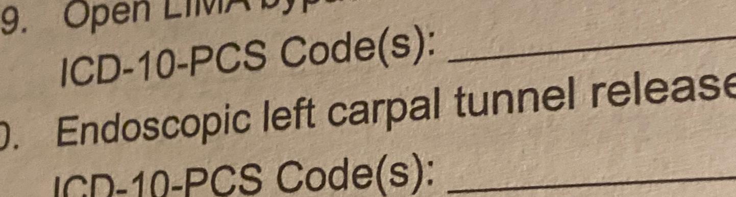 Solved ICD-10-PCS Code(s):Endoscopic left carpal tunnel | Chegg.com