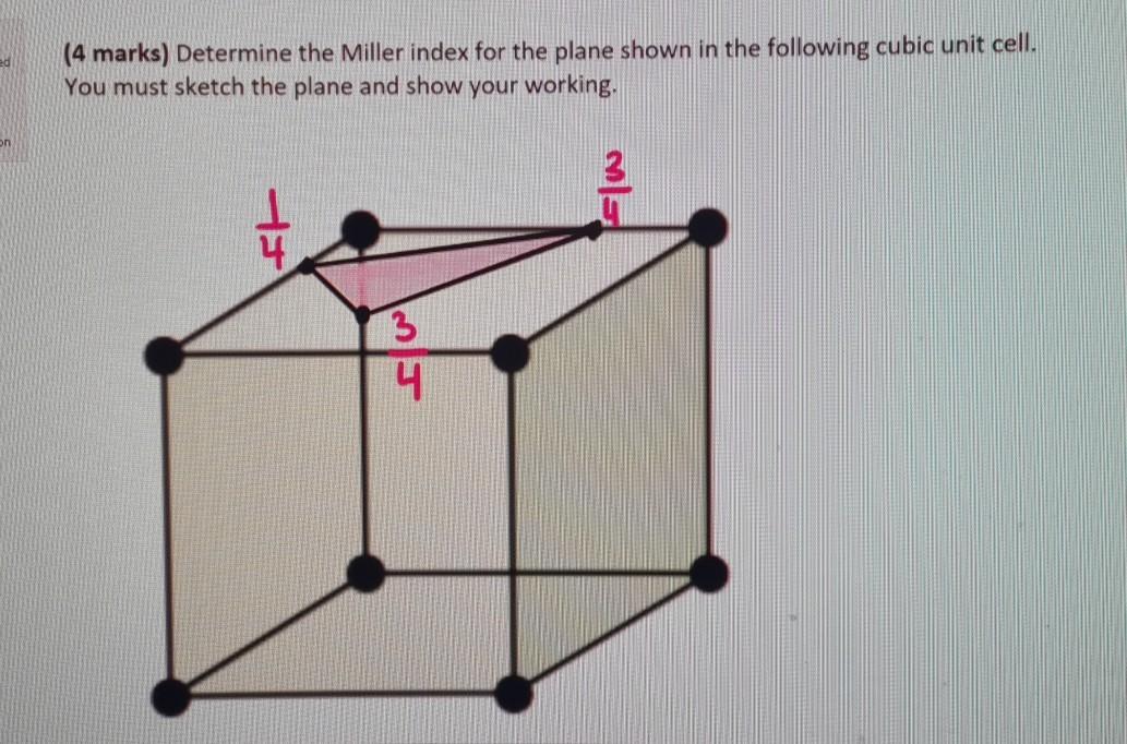 Solved (4 marks) Determine the Miller index for the plane | Chegg.com