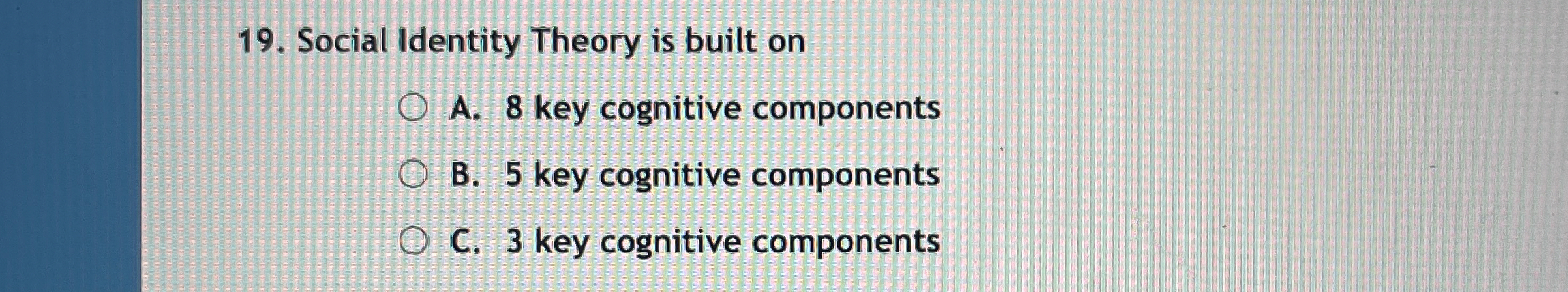 Solved Social Identity Theory is built onA. 8 ﻿key cognitive | Chegg.com