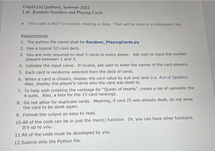 Solved CmpSc132 (python), Summer 2022 Lab: Random Numbers | Chegg.com