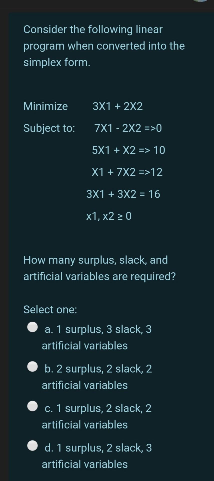 Solved Consider the following linear program when converted | Chegg.com