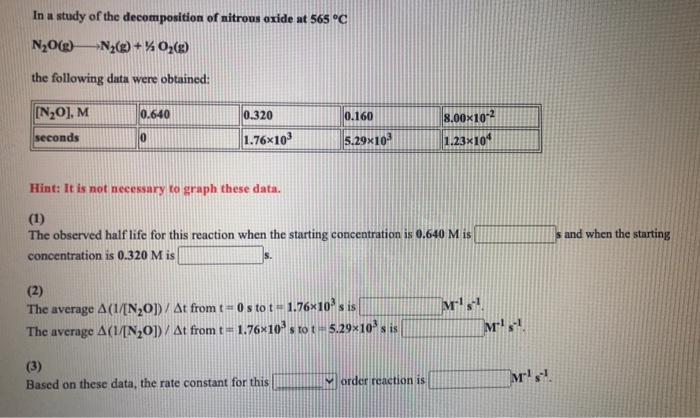 Solved In a study of the decomposition of nitrous oxide at | Chegg.com
