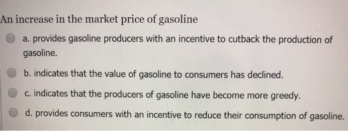 Solved An increase in the market price of gasoline a. | Chegg.com