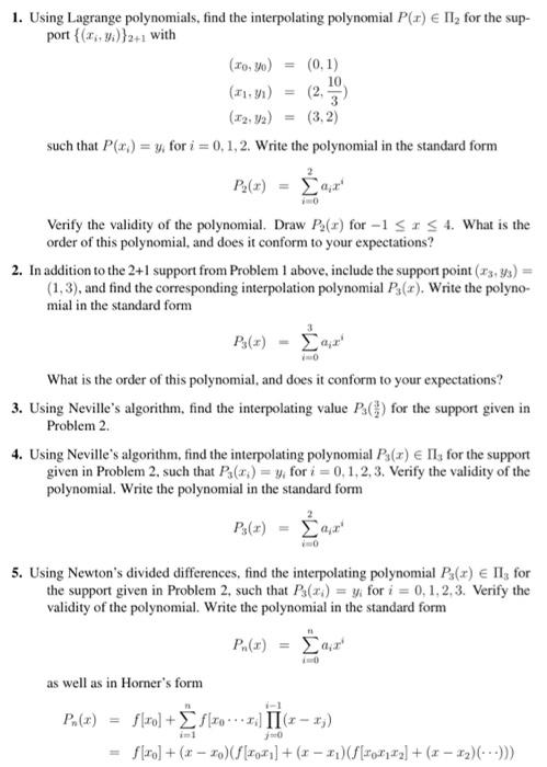 Solved 1 Using Lagrange Polynomials Find The Interpolating 2726