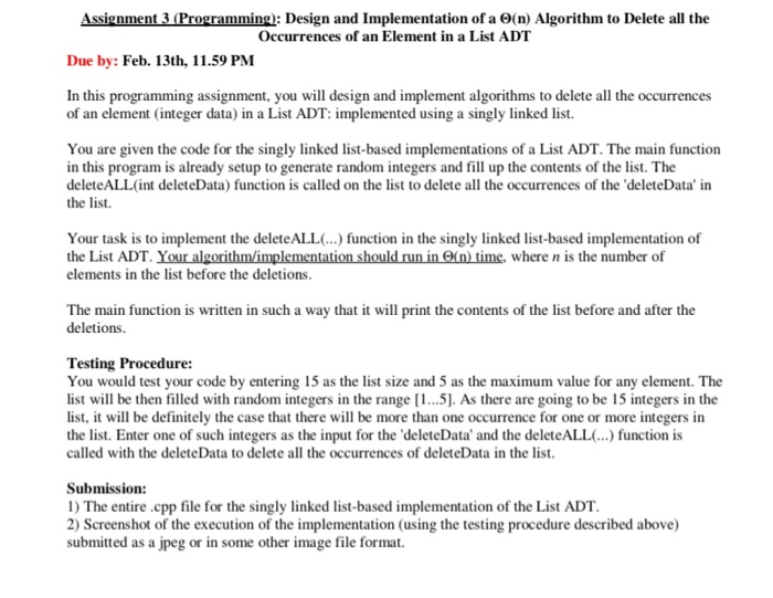 Assignment 3 (Programming): Design and Implementation | Chegg.com