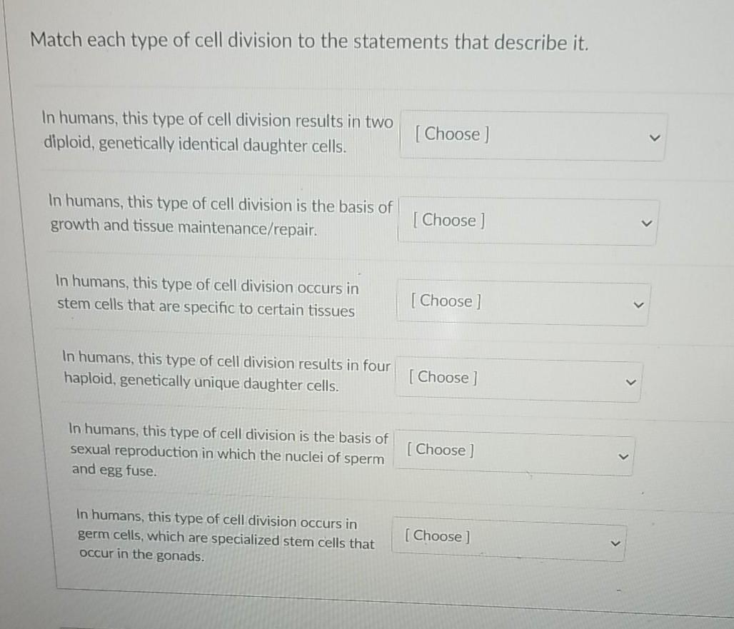 Solved Match each type of cell division to the statements | Chegg.com