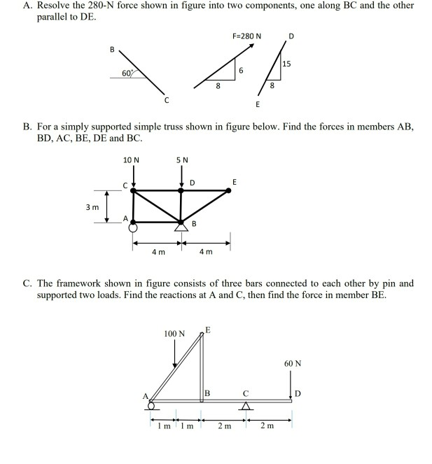 Solved A. Resolve the 280-N force shown in figure into two | Chegg.com