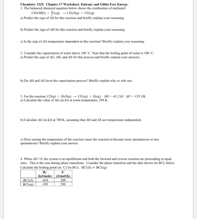 free energy transitions homework answers