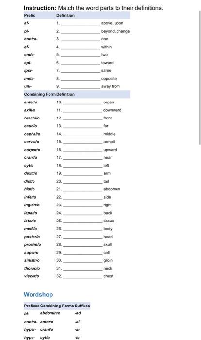 Solved Instruction: Match the wnrd narts tn thair | Chegg.com