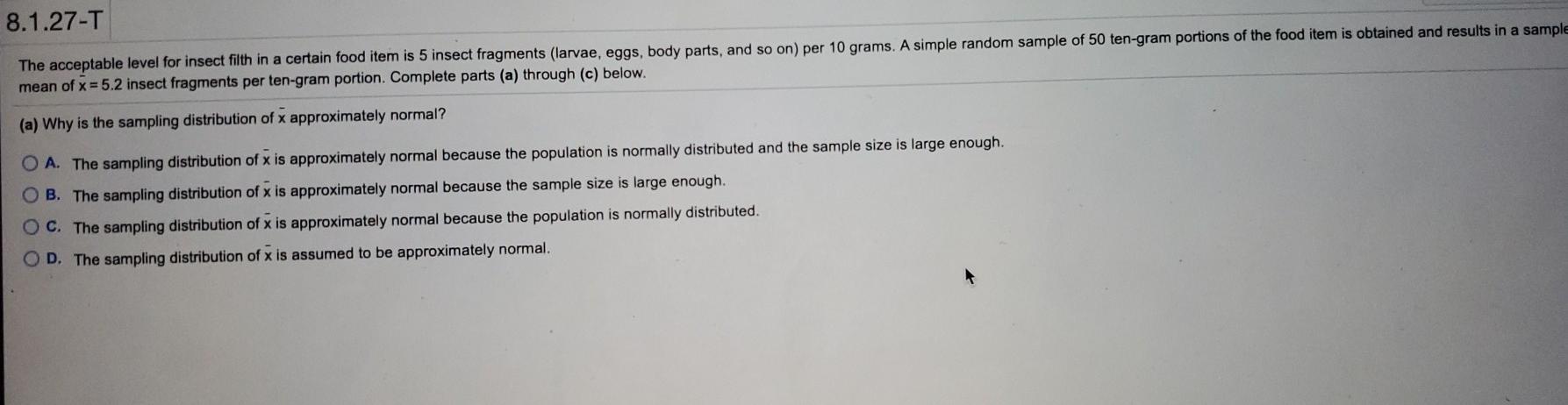 Solved 8.1.27-T The acceptable level for insect filth in a | Chegg.com