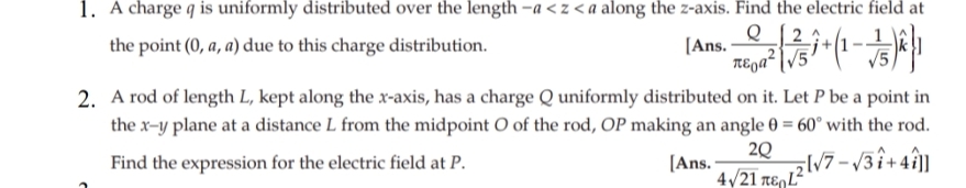 Solved A charge q ﻿is uniformly distributed over the length | Chegg.com