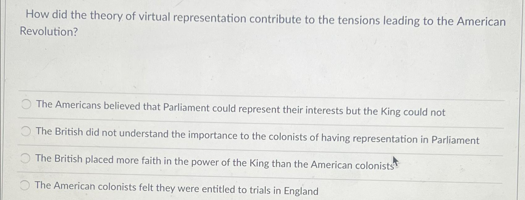 Solved How did the theory of virtual representation